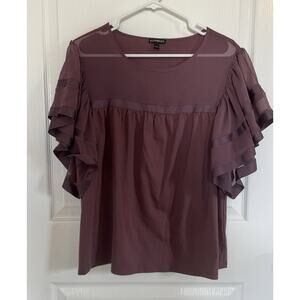 Express- Beautiful Ruffle Sleeve Blouse – Mauve/Plum, Size Women’s Large
